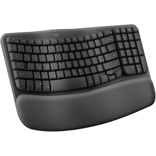Logitech Wave Keys Wireless Ergonomic Keyboard with Cushioned Palm Rest, Comfortable Natural Typing, Easy-Switch, Bluetooth, Logi Bolt Receiver, for Multi-OS, Windows/Mac, AR Layout - Graphite