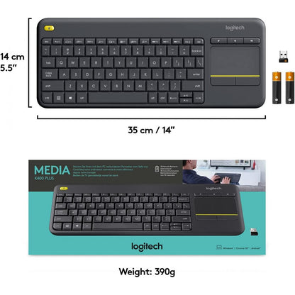 Logitech Wireless Keyboard K400 Plus With Touchpad for TV, Computers, Phones and Tablets Arabic / English - Black