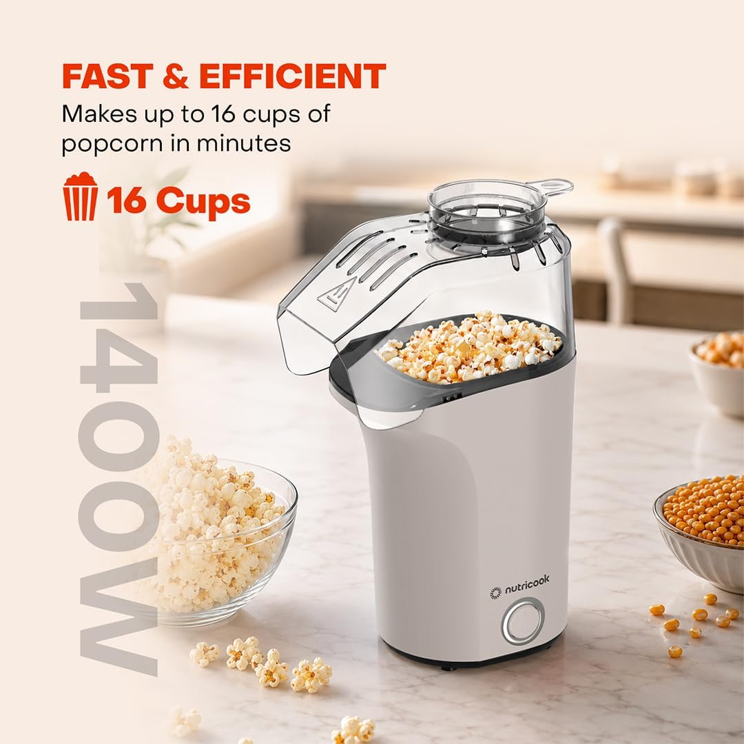 Nutricook Popcorn Maker | 16-Cup Oil-Free Hot Air Popper, Measuring Cup & Butter Melter – NC-PM150BG (Beige)