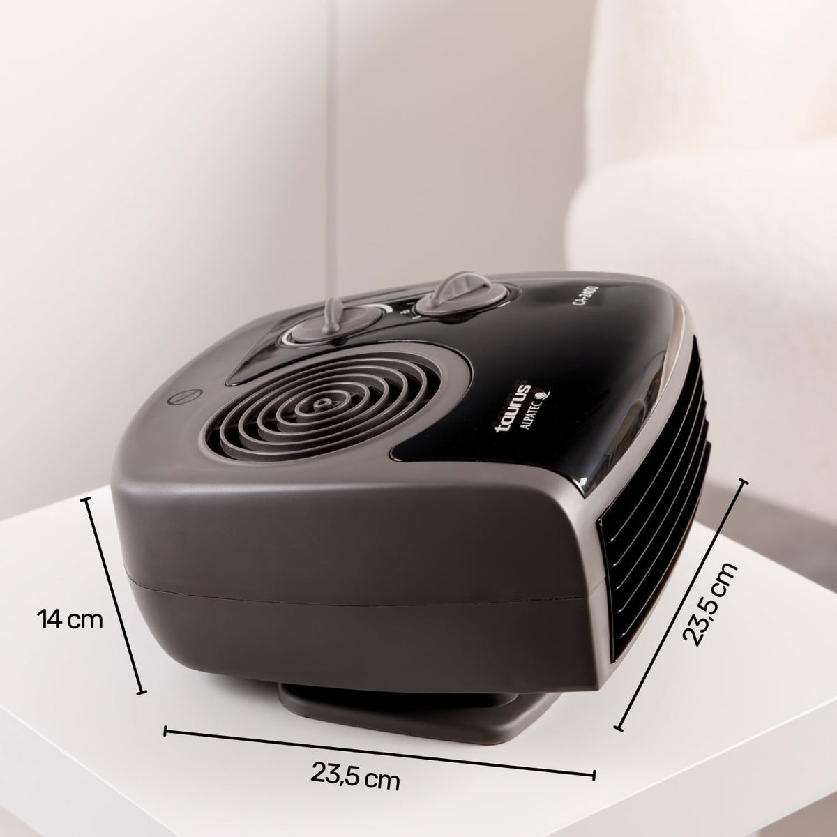 Taurus CA2400 Fan Heater, 2400 W, 2 Heating Power, Cold Air Fan, Adjustable Thermostat, Compact, Grey