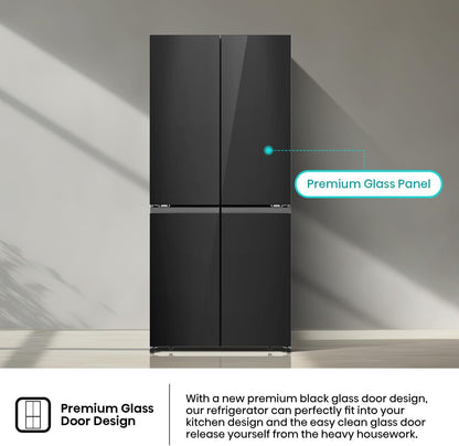 Hisense RQ5G470SBB3 - Cross Door American 457L Freezer Fridge, My Fresh Choice, Dual-Tech Cooling, Bottom Cooling System, Black Glass, 1 Year Full & 5 Years Compressor Warranty