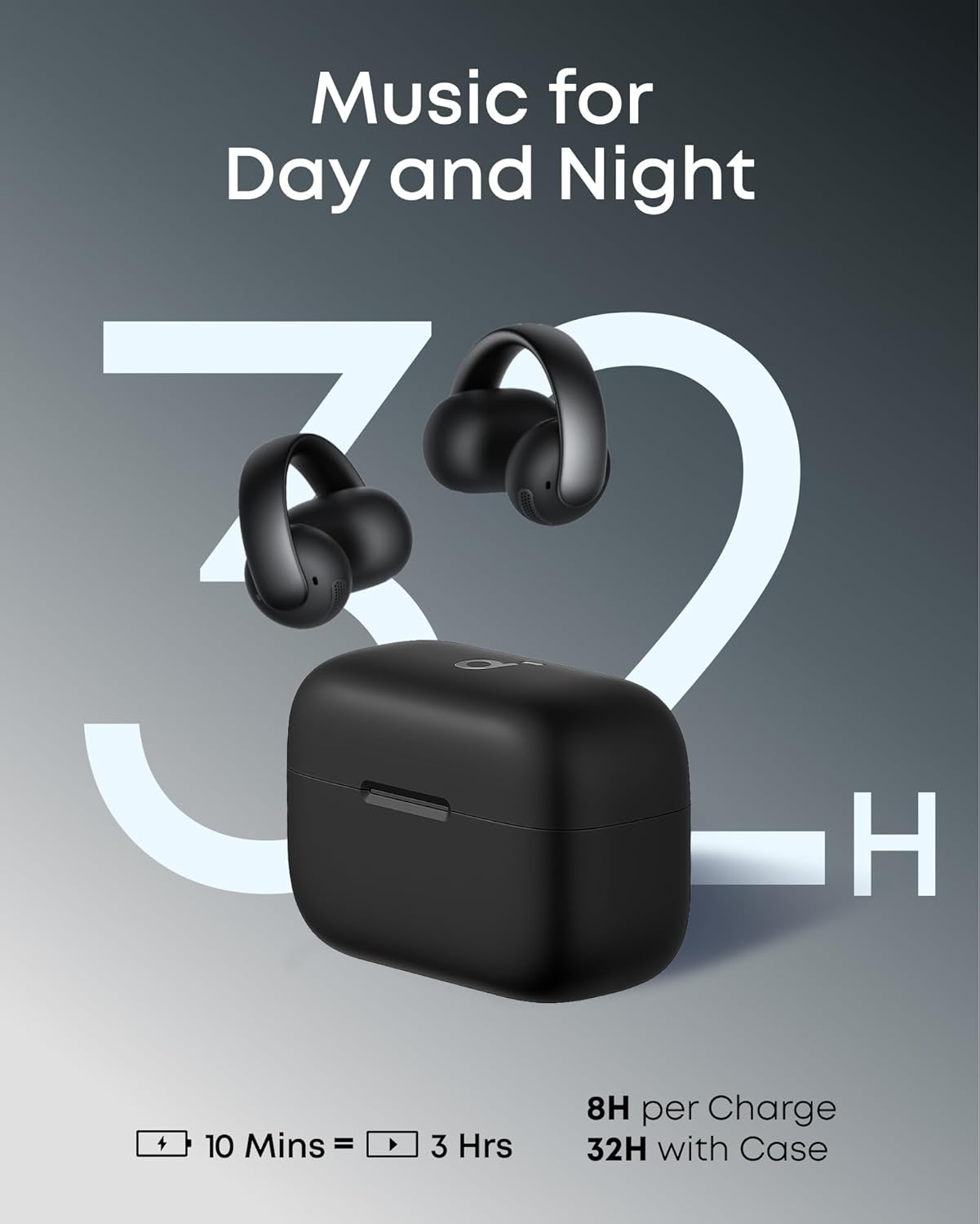 Soundcore AeroClip by Anker, Open-Ear Earbuds, Clip-On Headphones, Adaptive Comfort, Clear Calls with 4 Mics and AI, Stable Fit, 12mm Drivers for Powerful Bass, Hi-Res, Open-Ring Design