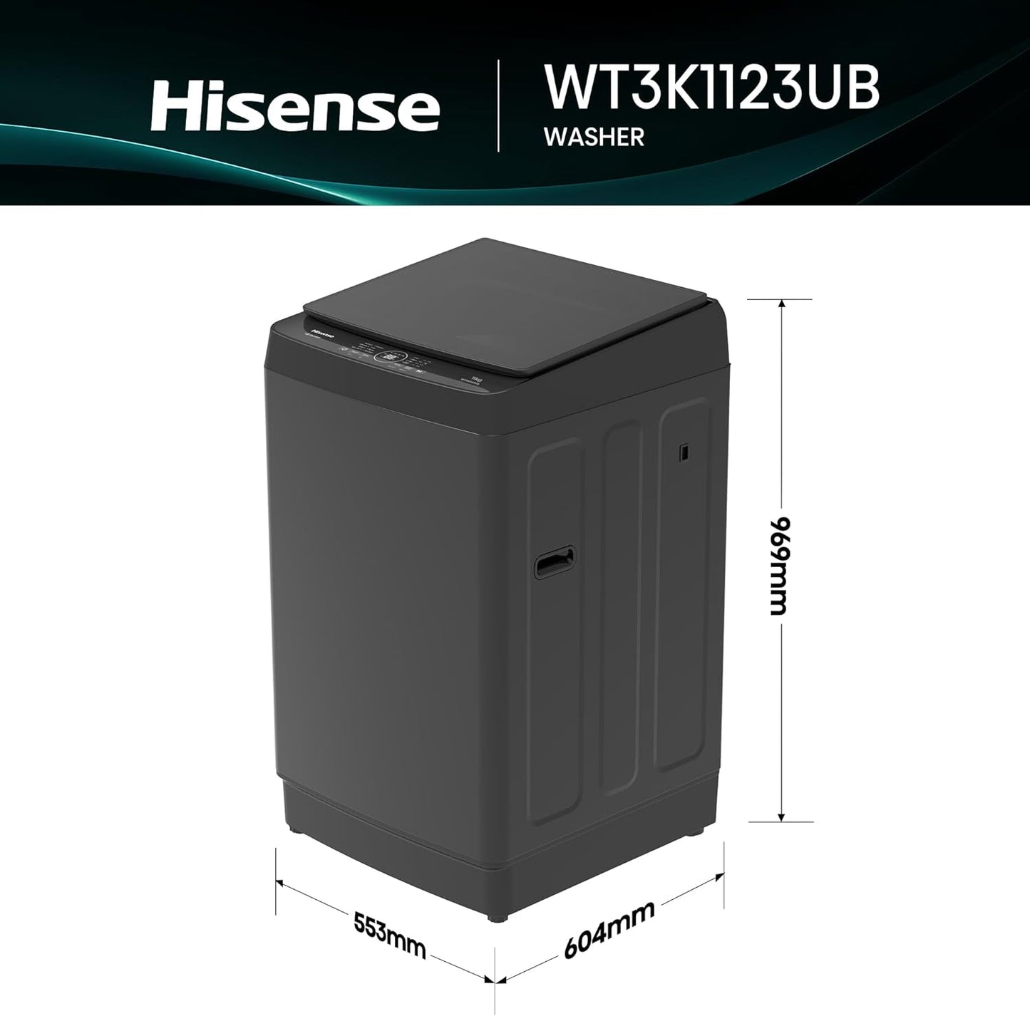 Hisense Top Load Washing Machine Bubble Clean, Aqua Save, Soak, Quick 15, Magic Filter - WT3K1123UB