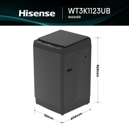 Hisense Top Load Washing Machine Bubble Clean, Aqua Save, Soak, Quick 15, Magic Filter - WT3K1123UB