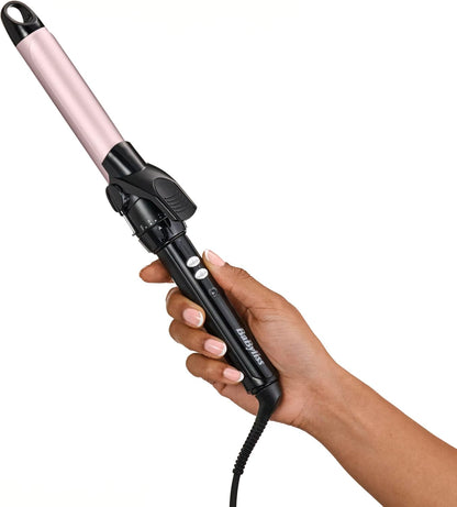 BaByliss 25mm Sublim’ Touch Pro Curling Iron | 180°C Salon Heat | 10 Adjustable Temperature Settings | Ceramic Coating | Cool Tip & Heat Protection Stand, Black/Pink - C325SDE