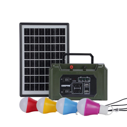 Geepas GPS5593N Rechargeable Power Station with Solar Panel & 4 LED Bulbs – 7000mAh