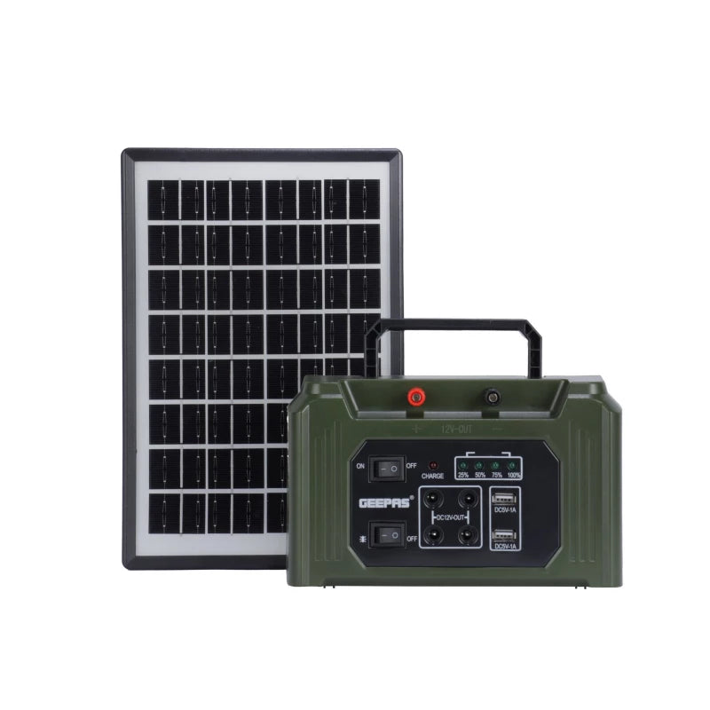 Geepas GPS5593N Rechargeable Power Station with Solar Panel & 4 LED Bulbs – 7000mAh