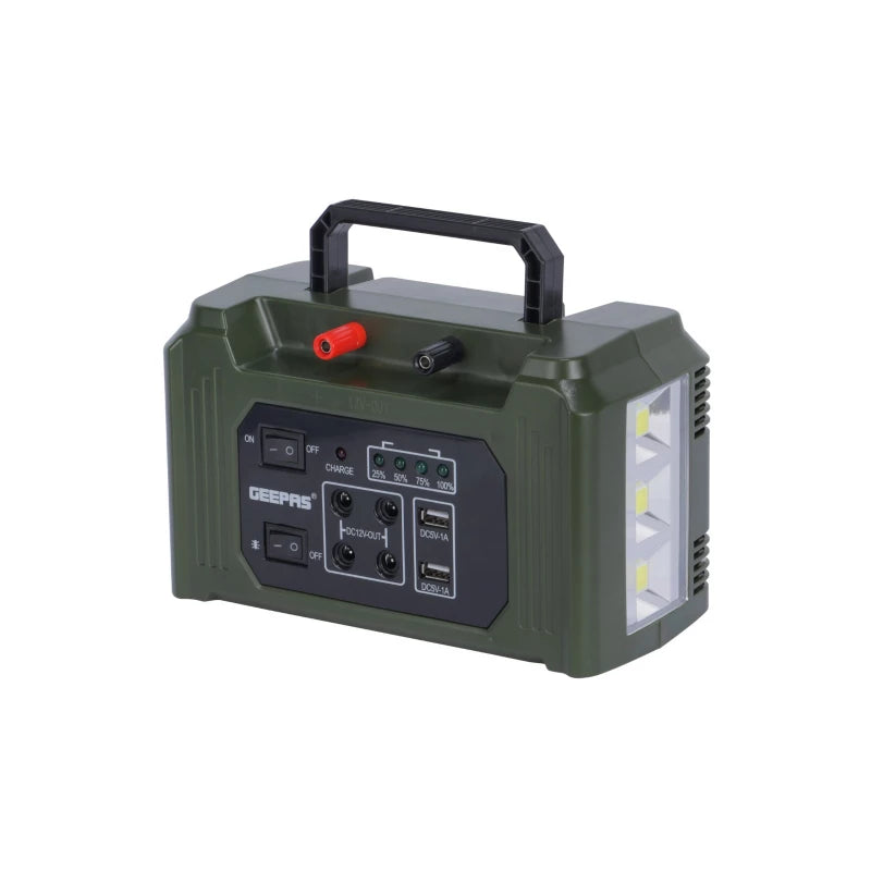 Geepas GPS5593N Rechargeable Power Station with Solar Panel & 4 LED Bulbs – 7000mAh