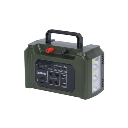 Geepas GPS5593N Rechargeable Power Station with Solar Panel & 4 LED Bulbs – 7000mAh