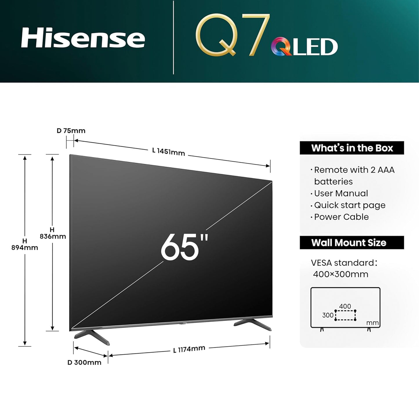 Hisense 65-Inch Q7 Series Quantom Dot 4K UHD VIDAA Smart TV