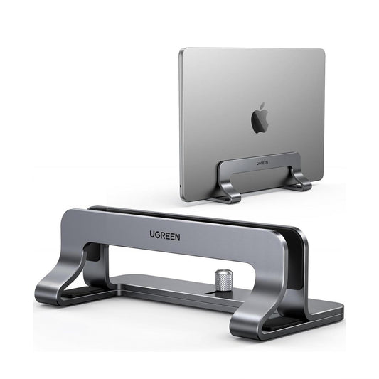 UGREEN Vertical Laptop Stand Holder for Desk Compatible with MacBook Pro, MacBook Air Stand Vertical Aluminum Adjustable for Up to 17.3 Inch Gaming Laptop, Gray