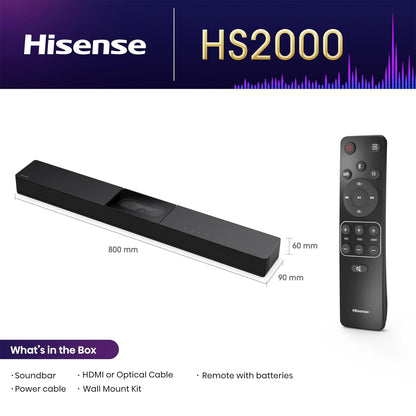 Hisense HS2000, 2.1 CH Soundbar, Visual built-in subwoofer, 240W max audio power