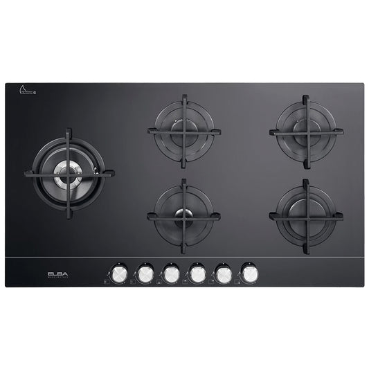 Elba Elio Gas Hob Black Ceramic Glass 5 Burners (ELIO 95-565CG)