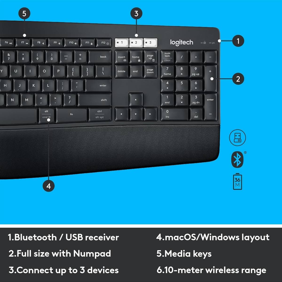 Logitech MK850 Performance Wireless Keyboard and Mouse Combo, Multi-Device, Multi-OS, Seamless Switching, Powerful Multitasking