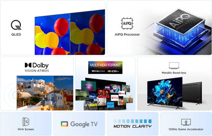 TCL 50P7K-UK 50" QLED 4K Ultra HD HDR Google TV (Google Assistant, Freeview Play, Dolby Atmos, Dolby Vision, HDR10+, Motion Clarity，2025 Model)