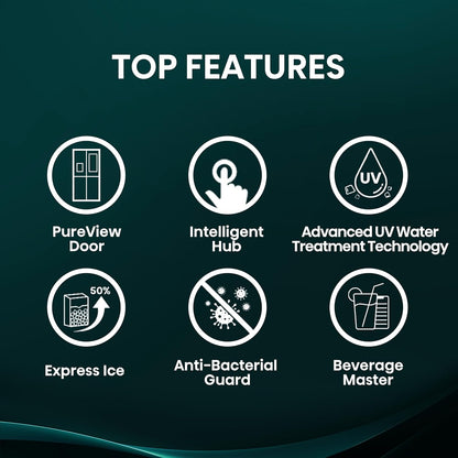 Hisense RQ9P780TTB1 Gross 780L Net 615L, Premium Flat Door French Refrigerator Pure View Door Series 6.86 TFT Screen with Intelligent Hub Function, Advanced UV Ice & Water Treatment Technology.