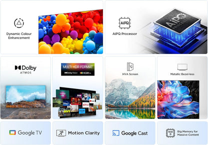 TCL 43V6C 43" 4K HDR Smart Google TV | Dolby Vision | Dolby Atmos | MEMC | AiPQ Processor