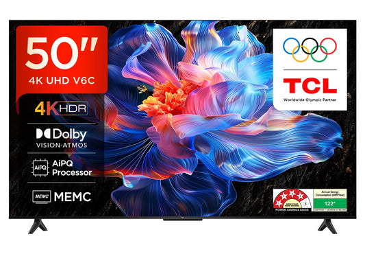 TCL 126 cm (50 inches) Metallic Bezel Less Series 4K Ultra HD Smart LED Google TV 50V6C (Black)