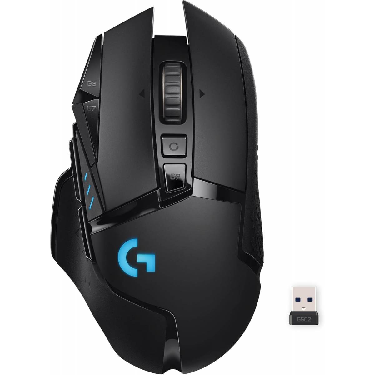 Logitech G502 Lightspeed Wireless Gaming Mouse with Hero 25K Sensor, PowerPlay Compatible, Tunable Weights and Lightsync RGB - Black