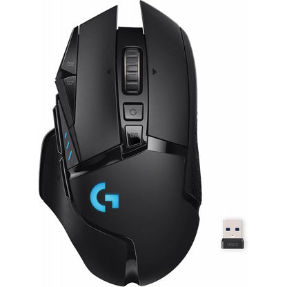 Logitech G502 Lightspeed Wireless Gaming Mouse with Hero 25K Sensor, PowerPlay Compatible, Tunable Weights and Lightsync RGB - Black