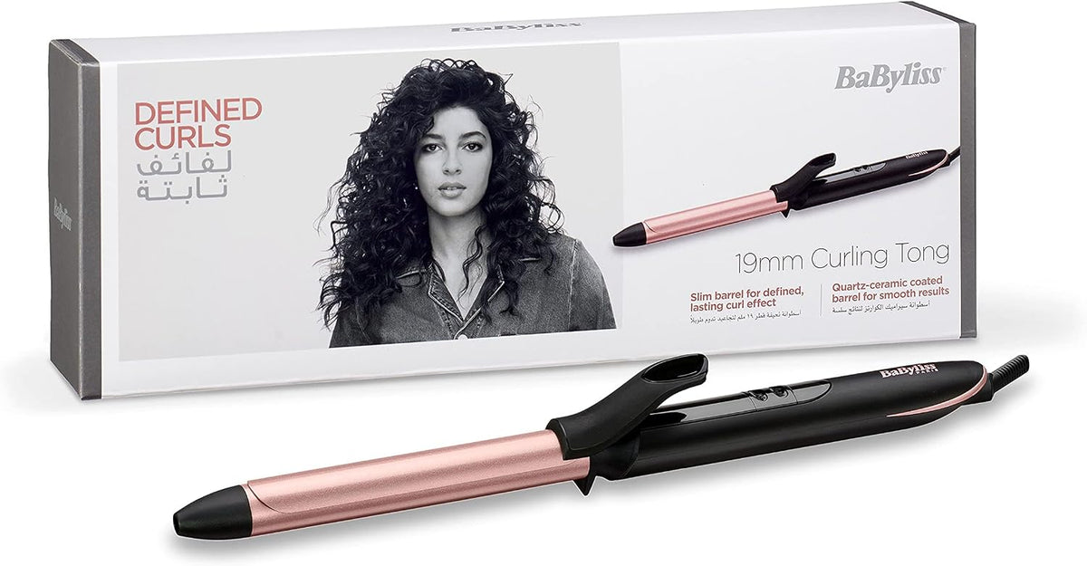 BaByliss Rose Quartz 19mm Curling Tong | Advanced Ceramics Ultra-Fast Heat Up Hair Curling Iron | Non Ionic 2.5m Swivel Cord | 6 Heat Settings From 160°C-210°C With Auto Shut Off | C450SDE (Rose Gold)