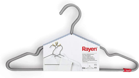 Rayen Set of 6 Non-Slip Hangers, Metallic Nylon, Gray, 16 x 7.5" (2111)
