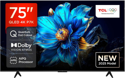 TCL 75P7K-UK 75" QLED 4K Ultra HD HDR Google TV (Google Assistant, Freeview Play, Dolby Atmos, Dolby Vision, HDR10+, 120Hz Game Accelerator, Motion Clarity，2025 New Model) [Energy Class F]