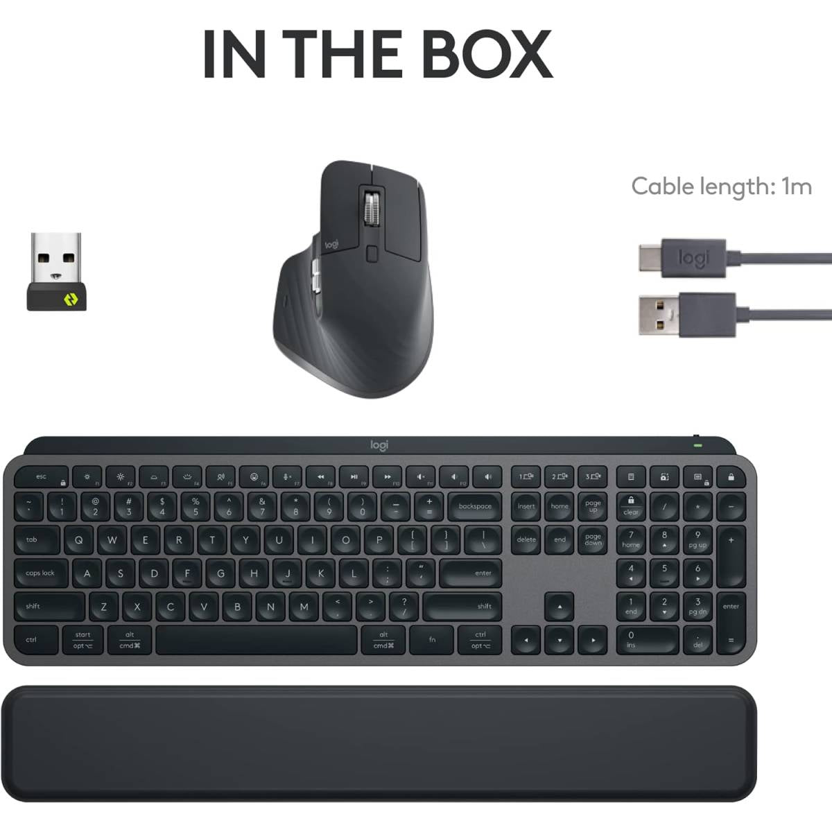 Logitech MX Keys S Combo - Performance Wireless Keyboard and Mouse with Palm Rest, Customizable Illumination, Fast Scrolling, Bluetooth, USB C, for Windows, Linux, Chrome, Mac,Color Graphite