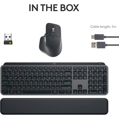 Logitech MX Keys S Combo - Performance Wireless Keyboard and Mouse with Palm Rest, Customizable Illumination, Fast Scrolling, Bluetooth, USB C, for Windows, Linux, Chrome, Mac,Color Graphite