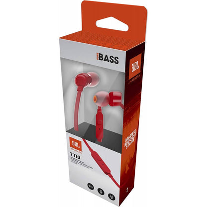 JBL TUNE T110 By Harman - In-Ear Headphone with One-Button Remote JBL Pure Bass Sound Plug: 3.5mm Dynamic Driver: 9mm  - Red