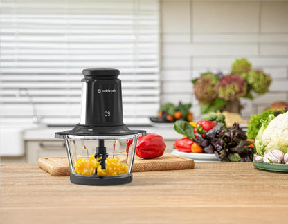 Nutricook Glass Chopper & Mincer – 500W, Dual 3L Bowls, 4 Detachable SS Blades, Easy Clean, Pulse Precision, Ice Crushing, Anti-Slip Ring, CH6000ME, Clear/Silver/Black, 2-Year Warranty