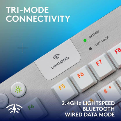 Logitech G915 X LIGHTSPEED TKL Tactile Wireless Gaming Keyboard – Tactile GL Low‑Profile Switches, Tri‑Mode Connectivity, KEYCONTROL Customization, LIGHTSYNC RGB, Aluminum Alloy Build, White (920-012737)
