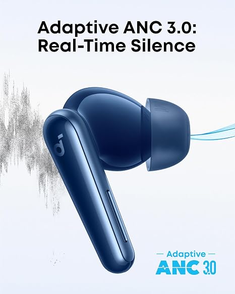Anker Soundcore Liberty 5, Noise-Cancelling Wireless Earbuds, 2xStronger Voice Reduction, Real-Time Adaptive Noise Cancellation, Fast Charging, Dolby Audio, 6-Mic AI Clear Calls (Abyss Blue)
