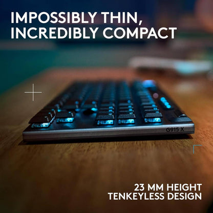Logitech G915 X LIGHTSPEED TKL Clicky Wireless Gaming Keyboard – Clicky GL Low‑Profile Switches, Tri‑Mode Connectivity, KEYCONTROL Customization, LIGHTSYNC RGB, Aluminum Alloy Build, Black (920-012757)