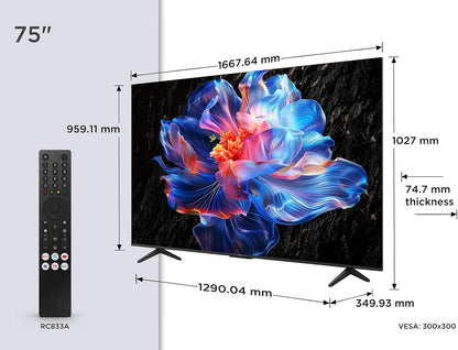 TCL 75V6C-UK 75" 4K Ultra HD, HDR TV, Smart TV Powered by Google TV (Dolby Audio, Voice Control, compatible with Google assistant, Chromecast built-in, 2025 New Model) [Energy Class E]