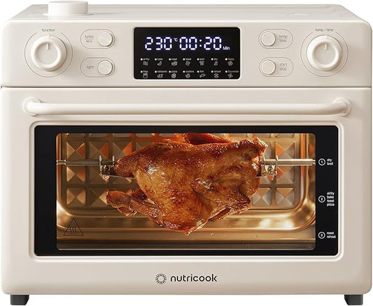 Nutricook Baker’s Oven 12-in-1 Air Fryer Toaster Oven 30L with Steam Infusion | 360° Turbo Convection, Rotisserie | Stainless steel inner cavity, countertop friendly|Beige|NC-AFTO330BG|2-Year Warranty