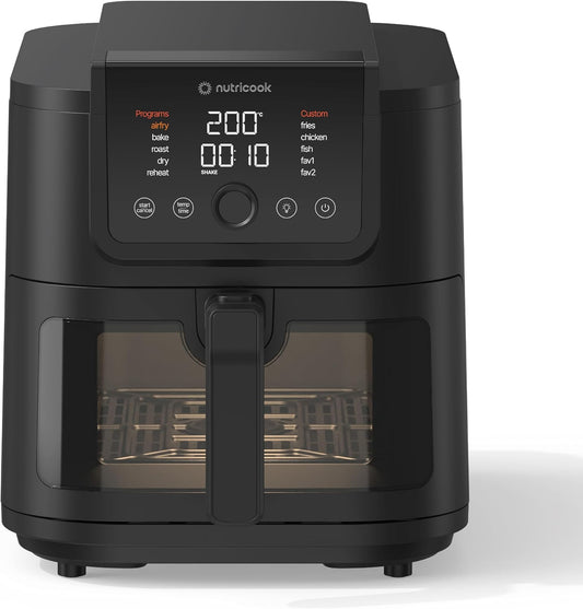 Nutricook Air Fryer Slim XXL 8L – Space-Saving Design with 10 Cooking Programs, Quiet 55dB Operation, Healthy Ceramic Coating, See-Through Window, Large Capacity, AFS330, 1700W, Black, 2-Year Warranty
