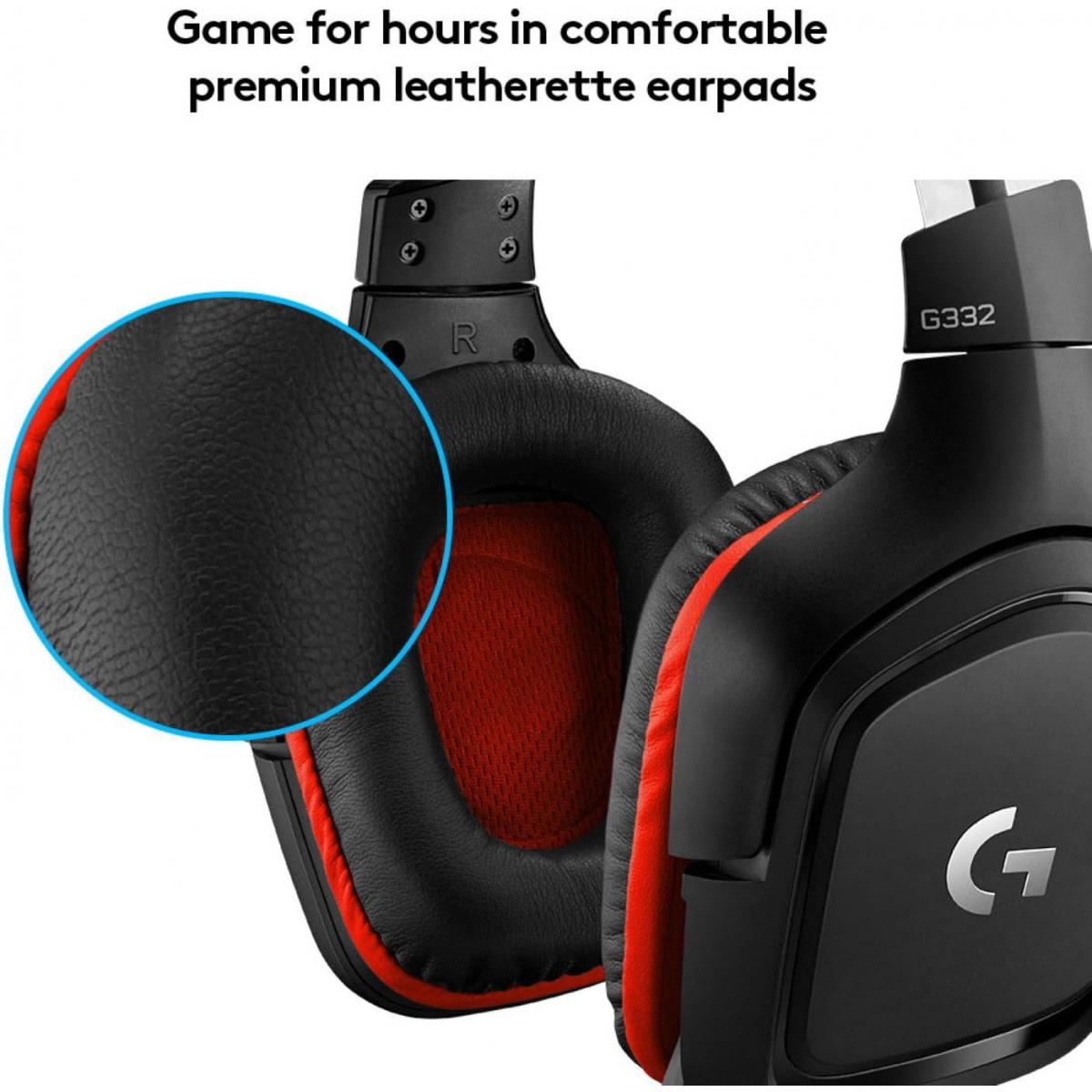 Logitech G332 Wired Gaming Headset, Rotating Leatherette Ear Cups, 3.5 mm Audio Jack, Flip-to-Mute Mic