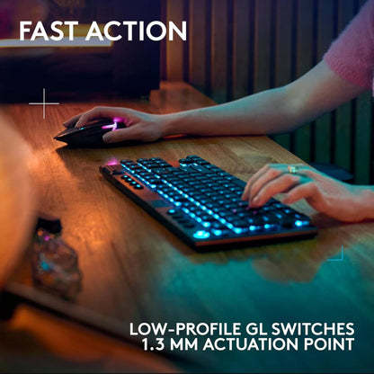 Logitech G915 X LIGHTSPEED TKL Clicky Wireless Gaming Keyboard – Clicky GL Low‑Profile Switches, Tri‑Mode Connectivity, KEYCONTROL Customization, LIGHTSYNC RGB, Aluminum Alloy Build, Black (920-012757)