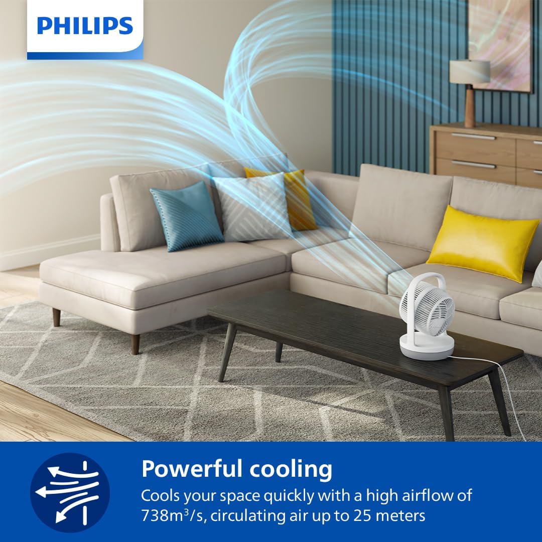 Philips Table Fan, Airflow 738m³/h, Sleep Mode, 180° Tilt