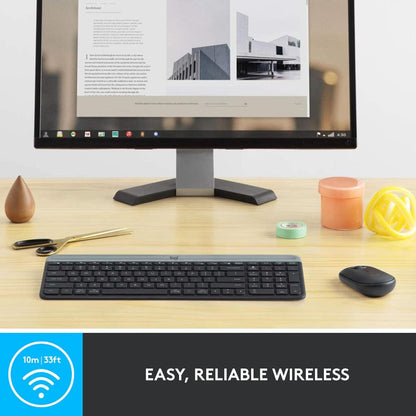 Logitech MK470 Slim Wireless Keyboard and Mouse Combo - Modern Compact Layout, Ultra Quiet, 2.4 GHz USB - Graphite