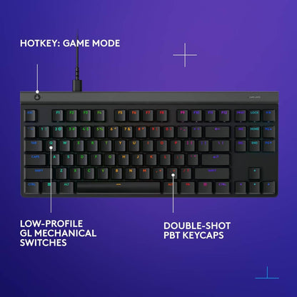 Logitech G515 TKL Wired Gaming Keyboard – Low‑Profile GL Switches, Tenkeyless Design, LIGHTSYNC RGB, KEYCONTROL Customization, PBT Keycaps, Black