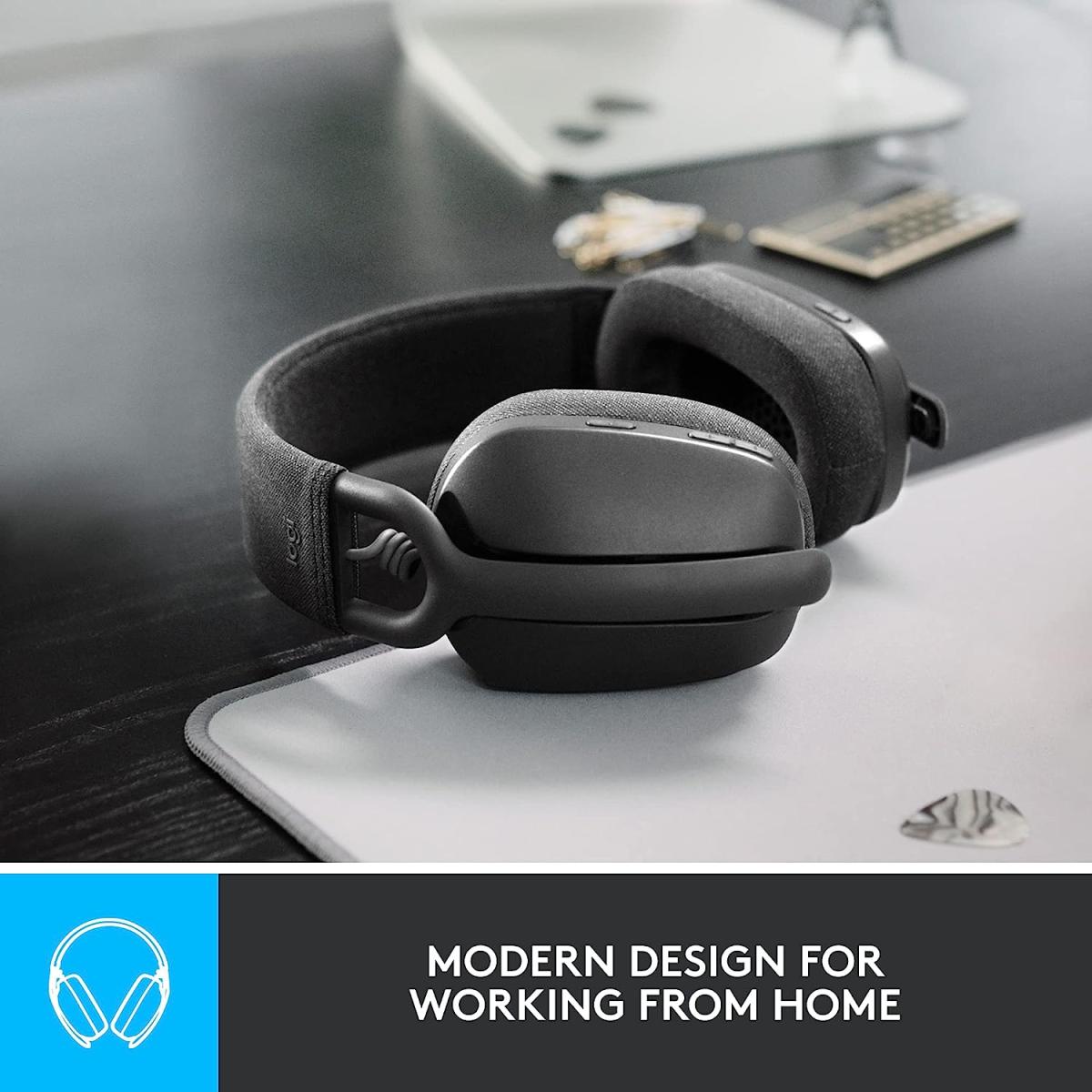 Logitech Zone Vibe 100 Lightweight Wireless Over Ear Headphones with Noise Canceling Microphone, Advanced Multipoint Bluetooth Headset - Graphite