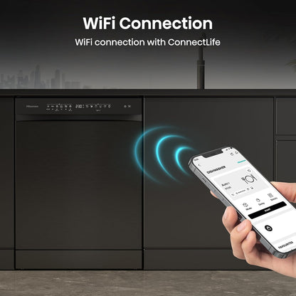 Hisense Dishwasher 16 Place Settings WIFI Connectivity Smart Dry Three Level Wash Start Delay Child Lock Inverter Technology HS673C90BME