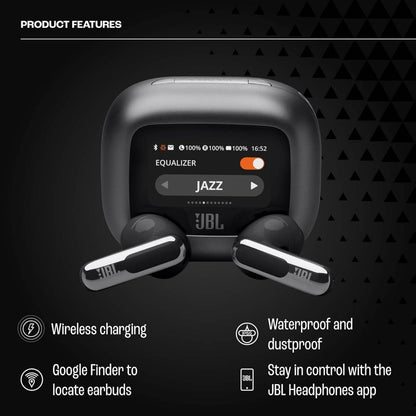 JBL LIVE FLEX 3 True wireless noise-cancelling earbuds with open-stick design and 50 hours total playback plus wireless charging, Black