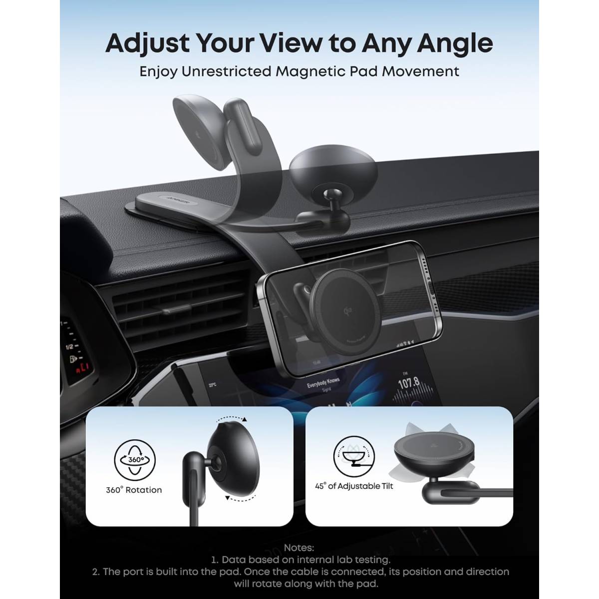 Anker Nano Magnetic Wireless Car Charger, 360° Adjustable Mount Car Ch ...
