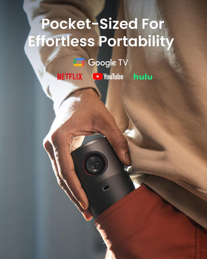 NEBULA Capsule Air Google TV Projector, Officially Licensed Netflix, 720p Smart Mini Projector with Wi-Fi, 2-4 Hours of Playtime, 100-Inch Display, Dolby Digital, Ultra Portable for Any Space
