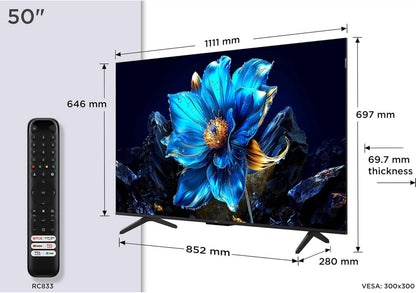 TCL 50P7K-UK 50" QLED 4K Ultra HD HDR Google TV (Google Assistant, Freeview Play, Dolby Atmos, Dolby Vision, HDR10+, Motion Clarity，2025 Model)