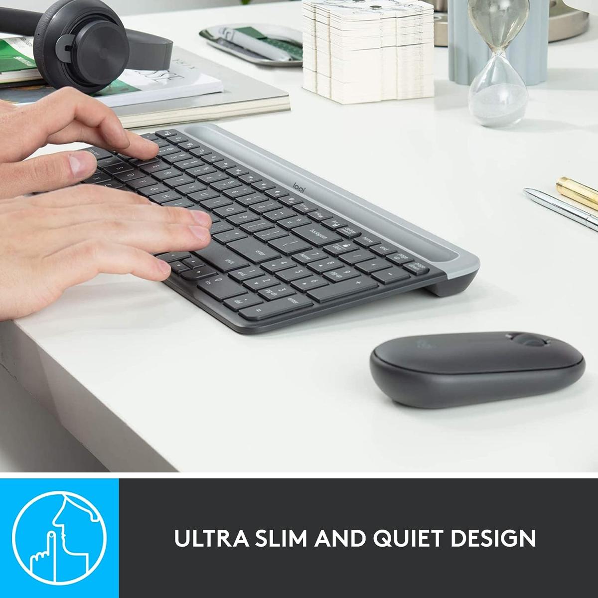 Logitech MK470 Slim Wireless Keyboard and Mouse Combo - Modern Compact Layout, Ultra Quiet, 2.4 GHz USB - Graphite
