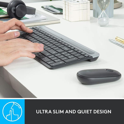 Logitech MK470 Slim Wireless Keyboard and Mouse Combo - Modern Compact Layout, Ultra Quiet, 2.4 GHz USB - Graphite